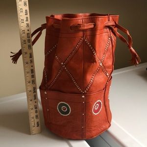 Vintage, Bucket style leather drawstring purse